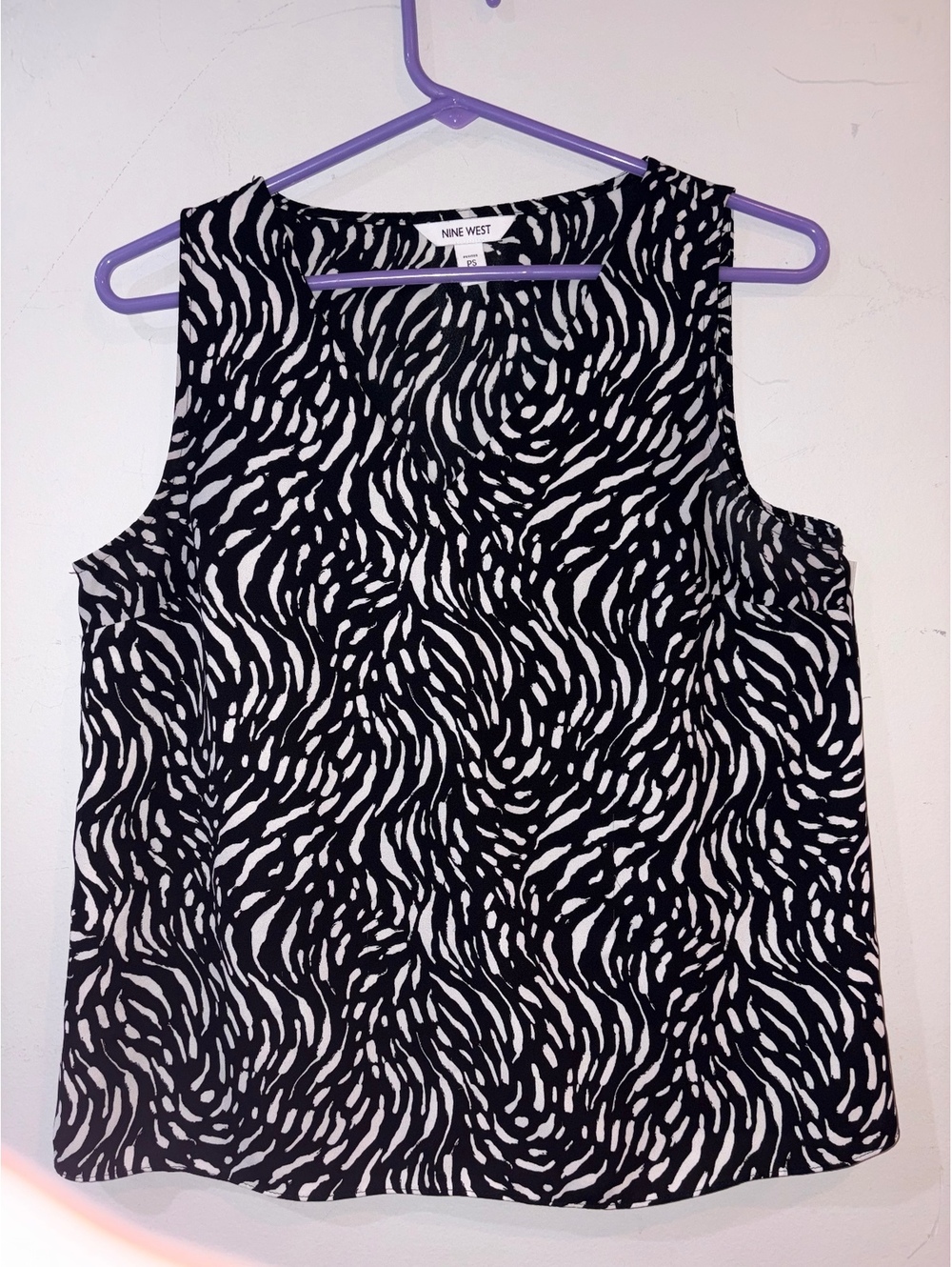 Nine West Petite PS Black and White Zebra Print Sleeveless Top